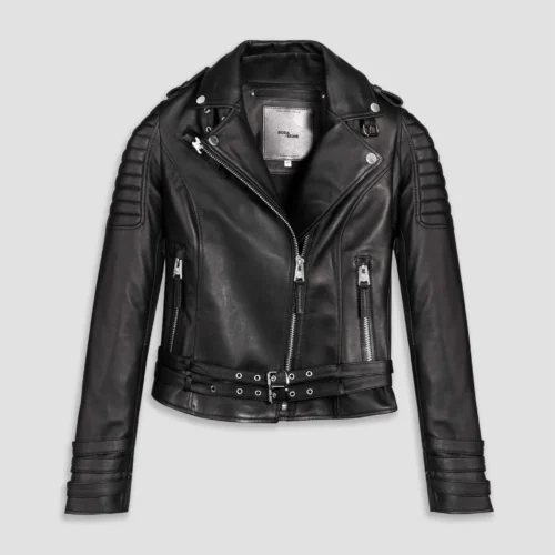 Jaws Women Ribbed Black Leather Jacket