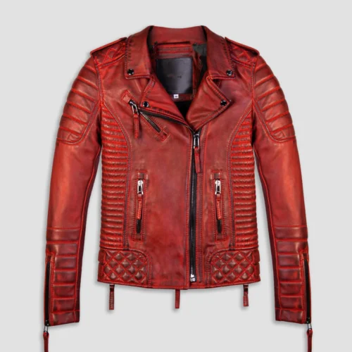 Kay Michaels Burnt RED Women Leather Biker Jackets