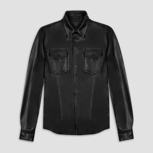 Over shirt Men Black Leather Jackets