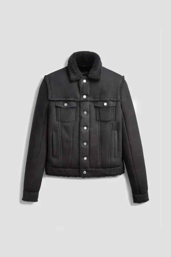 Spanish Merino Shearling Tucker Men Black Leather Jackets