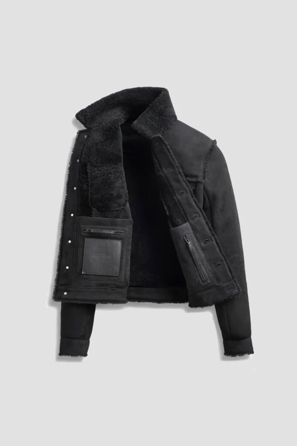 Spanish Merino Shearling Tucker Men Black Leather Jackets