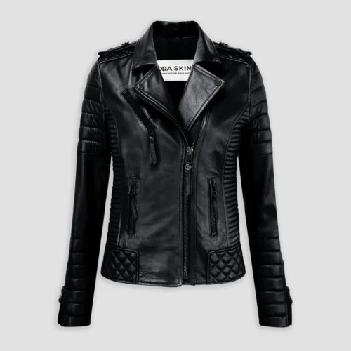 Kay Michaels Gloss Black Women Leather Jackets