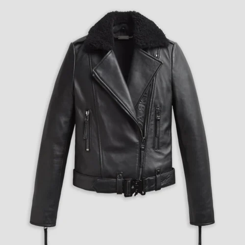 Premium Classic Biker Women Black Leather Shearling Jackets