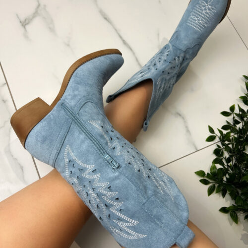 Cowboy Western Blue Suede Leather Boots