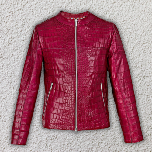 Red Crocodile Leather Jacket For Men’s