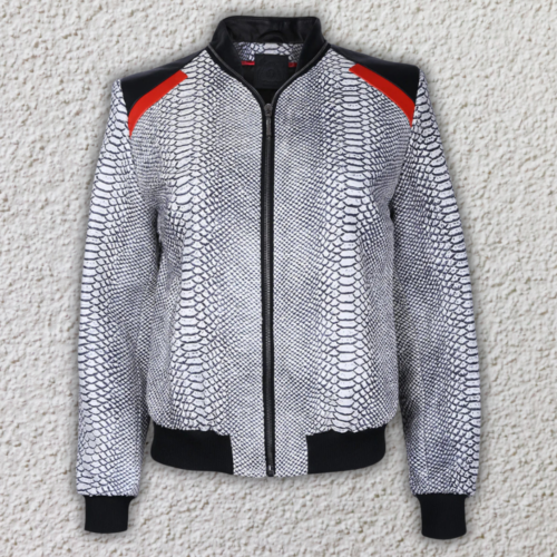 Exotic Skin White Python Leather Bomber Jacket For Men’s