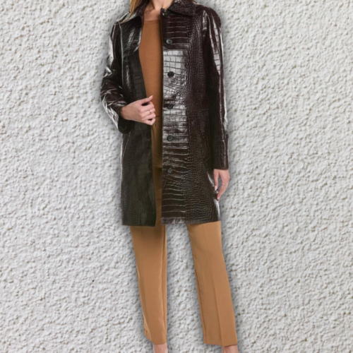 Women’s Brown Crocodile Leather Trench Coat