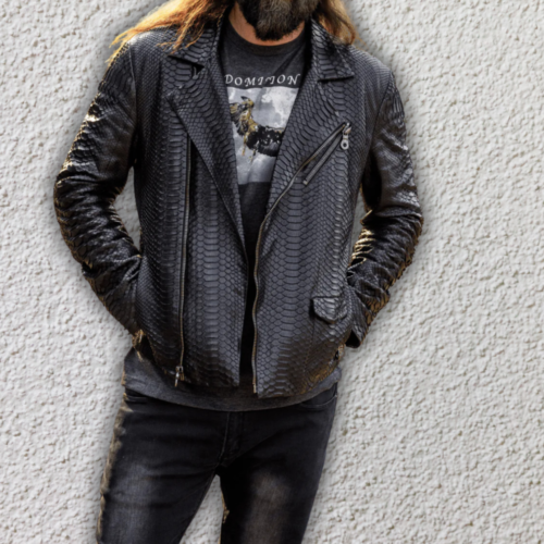 Men’s Black Python Leather Biker Jacket