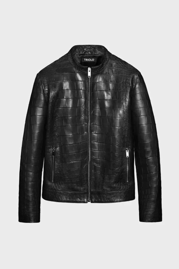 crocodile black leather jacket