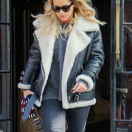 RITA ORA SHEARLING LEATHER JACKET