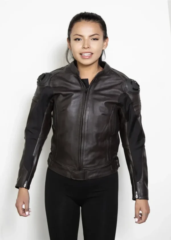 Womens Brown Motorcycle Leather Jacket with Armor