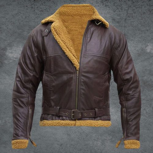 Men’s Winter Sheepskin Shearling Bomber Leather Jacket