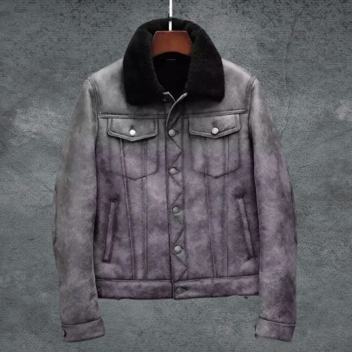 Men’s Sheepskin Shearling Bomber Jacket Coat