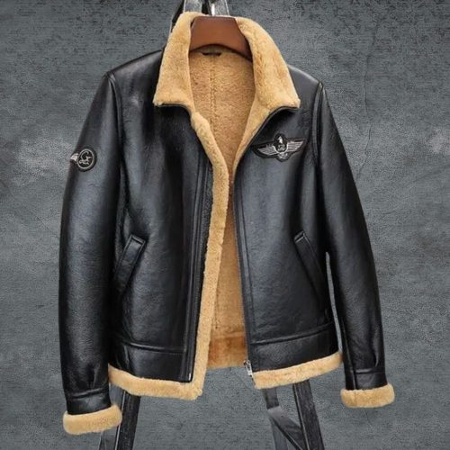 Men’s Sheepskin Motorcycle Shearling Leather Bomber Jacket