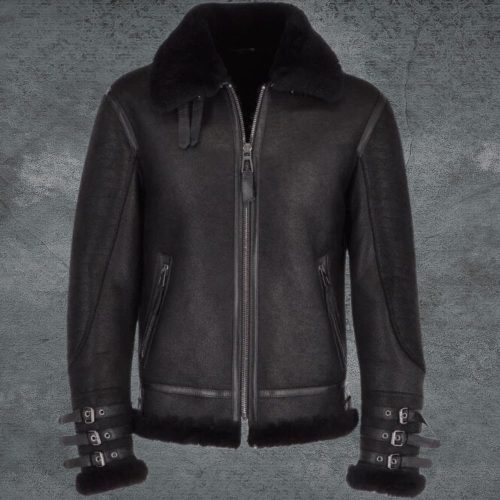 Men’s Black Bomber Shearling Leather Jacket