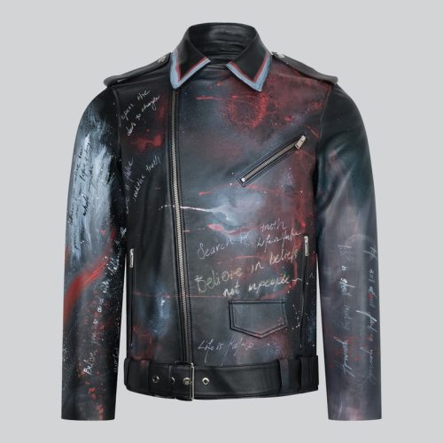 Hand Painted Biker Leather Jacket For Man