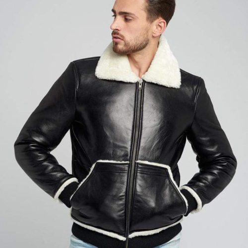 MEN’s SHEARLING RIB CUFF FUR LEATHER JACKET